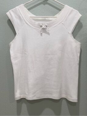 Rafaella White Sleeveless Knit Tank with Tie Neck